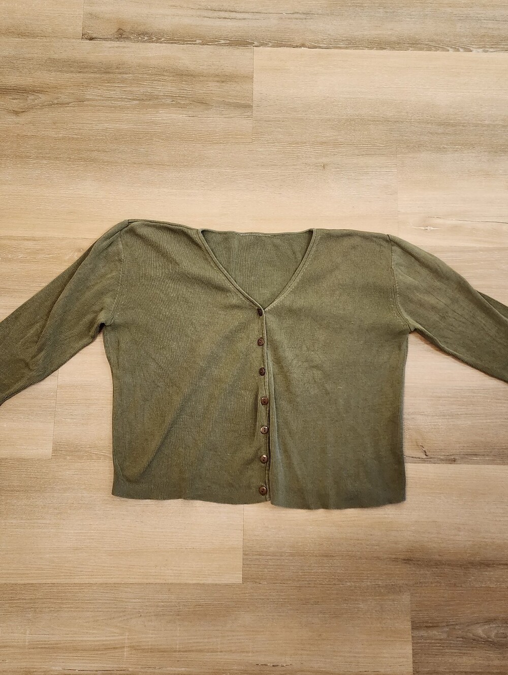 Silk Ribbed Vintage 90's Olive Green V-Neck Cropped Button Cardigan Shrug Sz Med